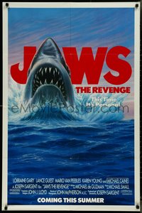 7p0428 JAWS: THE REVENGE advance 1sh 1987 great McGinty art of killer shark, this time it's personal