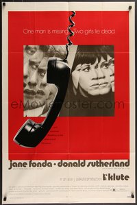 7p0440 KLUTE 1sh 1971 Donald Sutherland & Jane Fonda, dangling telephone, cool alternate design!