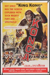 7p0441 KONGA 1sh 1961 great horror sci-fi art of giant angry ape terrorizing city by Reynold Brown!