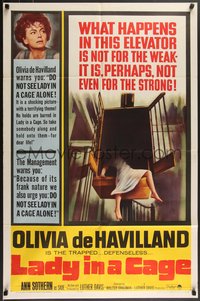 7p0443 LADY IN A CAGE 1sh 1964 Olivia de Havilland, it is not for the weak or for the strong!