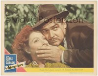 7p0753 ADVENTURE LC #8 1945 great close up of Clark Gable holding hand over Greer Garson's mouth!