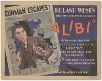 7p0653 ALIBI TC 1929 Chester Morris uses his girlfriend to escape murder charges, newspaper art!