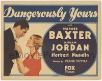 7p0670 DANGEROUSLY YOURS TC 1933 close up of Warner Baxter & jewel thief Miriam Jordan, ultra rare!