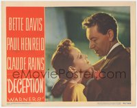 7p0804 DECEPTION LC #7 1946 best romantic close up of Bette Davis & Paul Henreid, film noir!