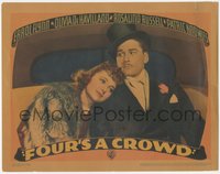 7p0827 FOUR'S A CROWD LC 1938 c/u of dapper Errol Flynn & Olivia de Havilland in back of car, rare!