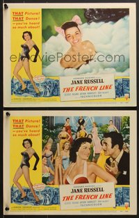 7p1223 FRENCH LINE 2 2D LCs 1954 Howard Hughes, sexy Jane Russell, Gilbert Roland!