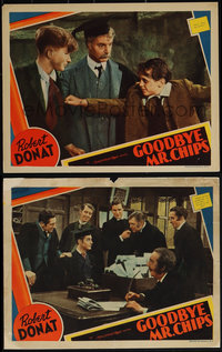 7p1226 GOODBYE MR. CHIPS 2 LCs 1939 Robert Donat and male cast, from James Hilton's novel!