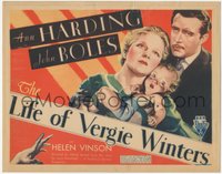 7p0699 LIFE OF VERGIE WINTERS TC 1934 art of Ann Harding & John Boles with baby, ultra rare!