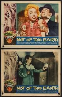 7p1235 NOT OF THIS EARTH 2 LCs 1957 Beverly Garland, Paul Birch, Roger Corman sci-fi, wild skull!