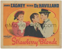 7p0973 STRAWBERRY BLONDE LC 1941 best image of De Havilland eying James Cagney & Rita Hayworth!