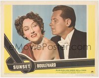 7p0974 SUNSET BOULEVARD LC #7 1950 great close up of William Holden & smiling Gloria Swanson!