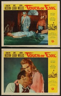 7p1236 TOUCH OF EVIL 2 LCs 1958 great images of Orson Welles, Charlton Heston, sexy Janet Leigh!