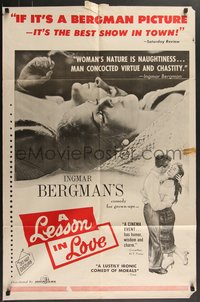 7p0445 LESSON IN LOVE 1sh 1960 Ingmar Bergman's comedy for grown-ups, images of romantic couple!