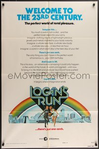 7p0453 LOGAN'S RUN advance 1sh 1976 Michael York & Jenny Agutter, welcome to the 23rd century!