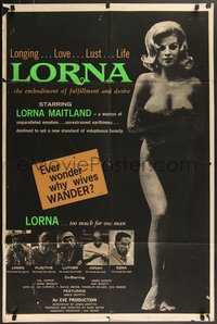 7p0456 LORNA 1sh 1964 sexy Lorna Maitland in Russ Meyer sex classic over black background, rare!