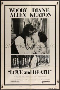 7p0457 LOVE & DEATH style B 1sh 1975 Woody Allen & Diane Keaton romantic kiss close up!