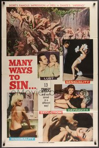 7p0469 MANY WAYS TO SIN 1sh 1960 William Mishkin, 13 sinners, sensuality, seduction & depravity!