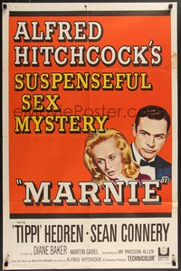 7p0470 MARNIE 1sh 1964 Sean Connery & Tippi Hedren in Hitchcock's suspenseful sex mystery!