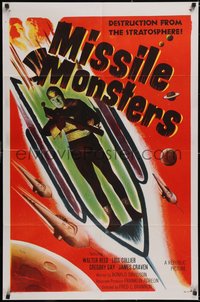 7p0476 MISSILE MONSTERS 1sh 1958 aliens bring destruction from the stratosphere, wacky sci-fi art!