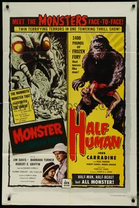 7p0479 MONSTER FROM GREEN HELL/HALF HUMAN 1sh 1957 twin terrifying terrors in 1 towering thrill show!