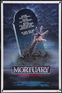 7p0484 MORTUARY 1sh 1983 Satanic cult, cool artwork of hand reaching up from grave!