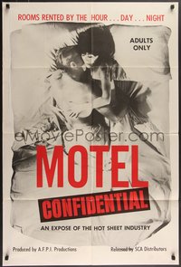 7p0485 MOTEL CONFIDENTIAL 1sh 1967 the hot sheet industry, rooms by the hour, day, or night!