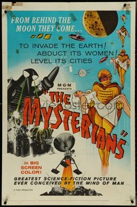 7p0489 MYSTERIANS 1sh 1959 they're abducting Earth's women & leveling its cities, MGM printing!