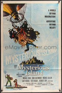 7p0490 MYSTERIOUS ISLAND 1sh 1961 Ray Harryhausen, Jules Verne sci-fi, cool hot-air balloon image!