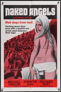 7p0491 NAKED ANGELS 1sh 1969 Roger Corman, art of sexy barely-clothed girl, motorcycle gangs!