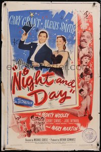 7p0495 NIGHT & DAY 1sh 1946 Cary Grant as gay songwriter Cole Porter loves sexy Alexis Smith!