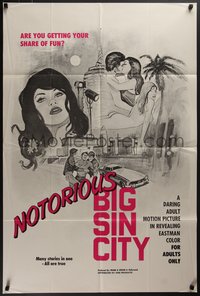 7p0506 NOTORIOUS BIG SIN CITY 1sh 1970 sexy art by Alexy, are you getting your share of fun?