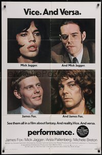 7p0523 PERFORMANCE 1sh 1970 directed by Nicolas Roeg, Mick Jagger & James Fox trading roles!