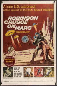 7p0556 ROBINSON CRUSOE ON MARS 1sh 1964 cool sci-fi art of Paul Mantee & his man Friday!