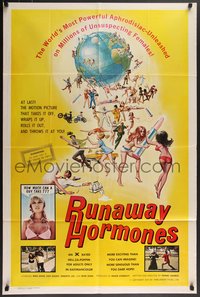 7p0560 RUNAWAY HORMONES 1sh 1972 Rene Bond, wild art of sex-crazed females!