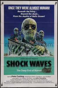 7p0573 SHOCK WAVES 1sh 1977 art of Nazi ocean zombies terrorizing boat, once they were ALMOST human