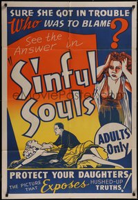 7p0576 SINFUL SOULS 1sh 1940s sure she got in trouble, but who was to blame, great artwork!