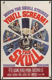 7p0578 SKULL 1sh 1965 Peter Cushing, Christopher Lee, cool horror artwork of creepy skull!