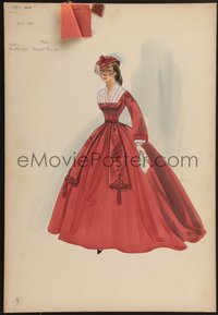 7p0003 BELLE OF NEW YORK 15x22 costume drawing 1952 Helen Kimball's red dress painted by Helen Rose!