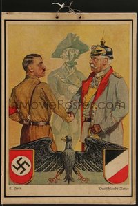 7p0027 DEUTSCHLANDS RETTER 12x17 German special poster 1930s Horn art of Hitler & von Hindenburg!