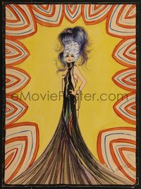 7p0001 EDWARD STEVENSON signed 12x16 costume drawing 1925 tall showgirl in wild outfit & headdress!