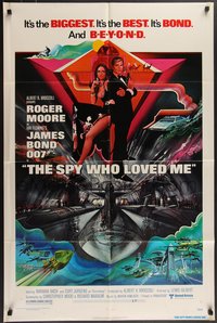 7p0588 SPY WHO LOVED ME 1sh 1977 art of Roger Moore as James Bond & Barbara Bach by Bob Peak!