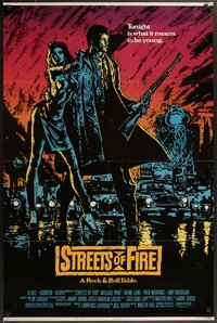 7p0596 STREETS OF FIRE 1sh 1984 Walter Hill, Michael Pare, Diane Lane, cool artwork by Riehm!