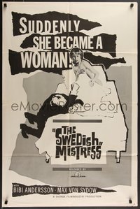 7p0602 SWEDISH MISTRESS 1sh 1964 cool image & art of sexy Bibi Andersson naked in bed, Max Von Sydow