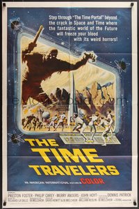 7p0615 TIME TRAVELERS 1sh 1964 cool Reynold Brown sci-fi art of the crack in space and time!