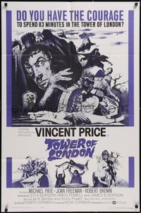 7p0620 TOWER OF LONDON 1sh 1962 Vincent Price, Roger Corman, montage of horror artwork!