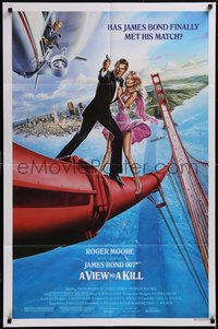 7p0633 VIEW TO A KILL style B 1sh 1985 Goozee art of Moore as Bond, Tanya Roberts & Walken!