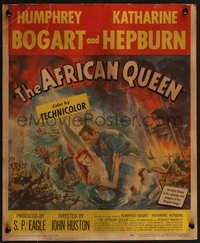 7p0046 AFRICAN QUEEN WC 1952 colorful montage artwork of Humphrey Bogart & Katharine Hepburn, rare!