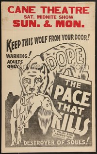 7p0057 PACE THAT KILLS WC 1930s cocaine drug classic, art of dope wolf carrying woman, ultra rare!