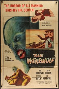 7p0638 WEREWOLF 1sh 1956 two great wolf-man horror images, it happens before your horrified eyes!