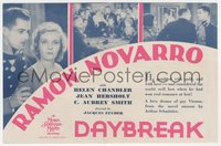 7p1249 DAYBREAK herald 1931 Ramon Novarro, Helen Chandler, Laurel & Hardy on back, pre-Code!